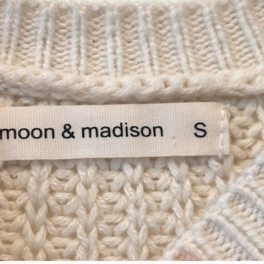 moon & madison Cropped Striped Crewneck Sweater in Mustard, Cream & Gray - Picture 2 of 2